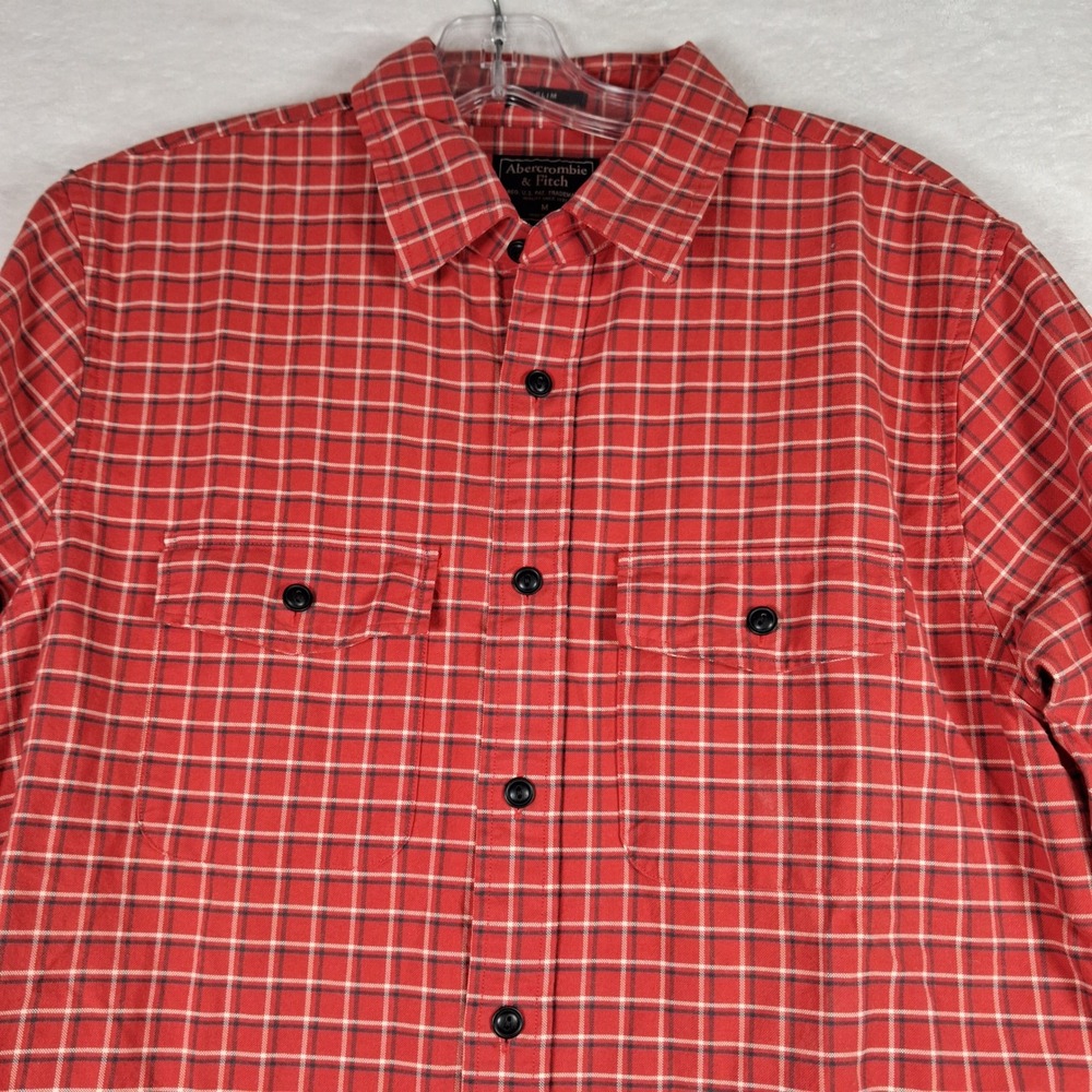 Abercrombie & Fitch Mens Slim Fit Plaid Button Down Shirt Red White Medium